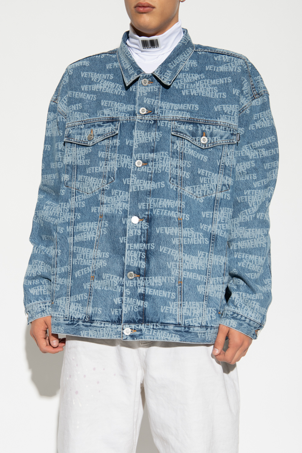 heron preston cropped jacket long-sleeve - Blue Denim jacket long-sleeve  with logo VETEMENTS - SchaferandweinerShops Japan